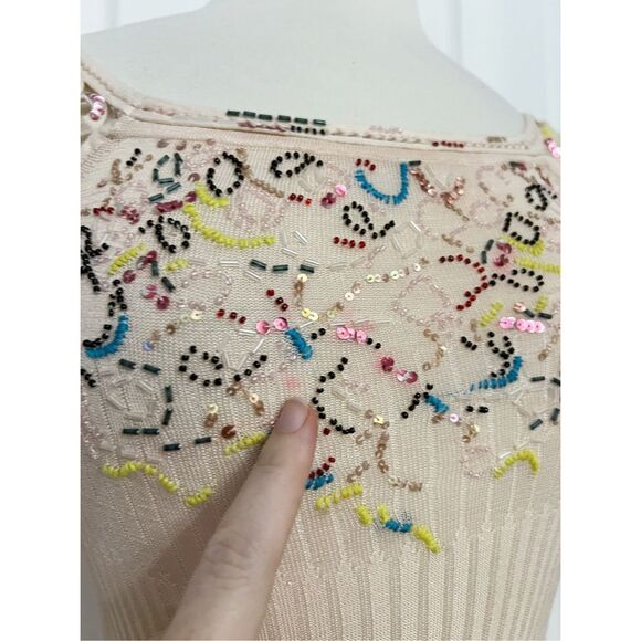 Vintage Christian Lacroix Embroidered Beaded Sequin Knit Silk Top Size Large - Picture 4 of 8